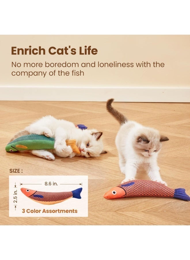 لعبة قطط، لعبة قطط ثلاثية القطع على شكل سمكة واقعية، ناعمة ومتينة. لعبة قطط تفاعلية داخلية، تشجع القطط الصغيرة على ممارسة الرياضة. لعبة نبتة القطط مصنوعة من خامة الخيش المتينة، مثالية للمضغ. - Image 5